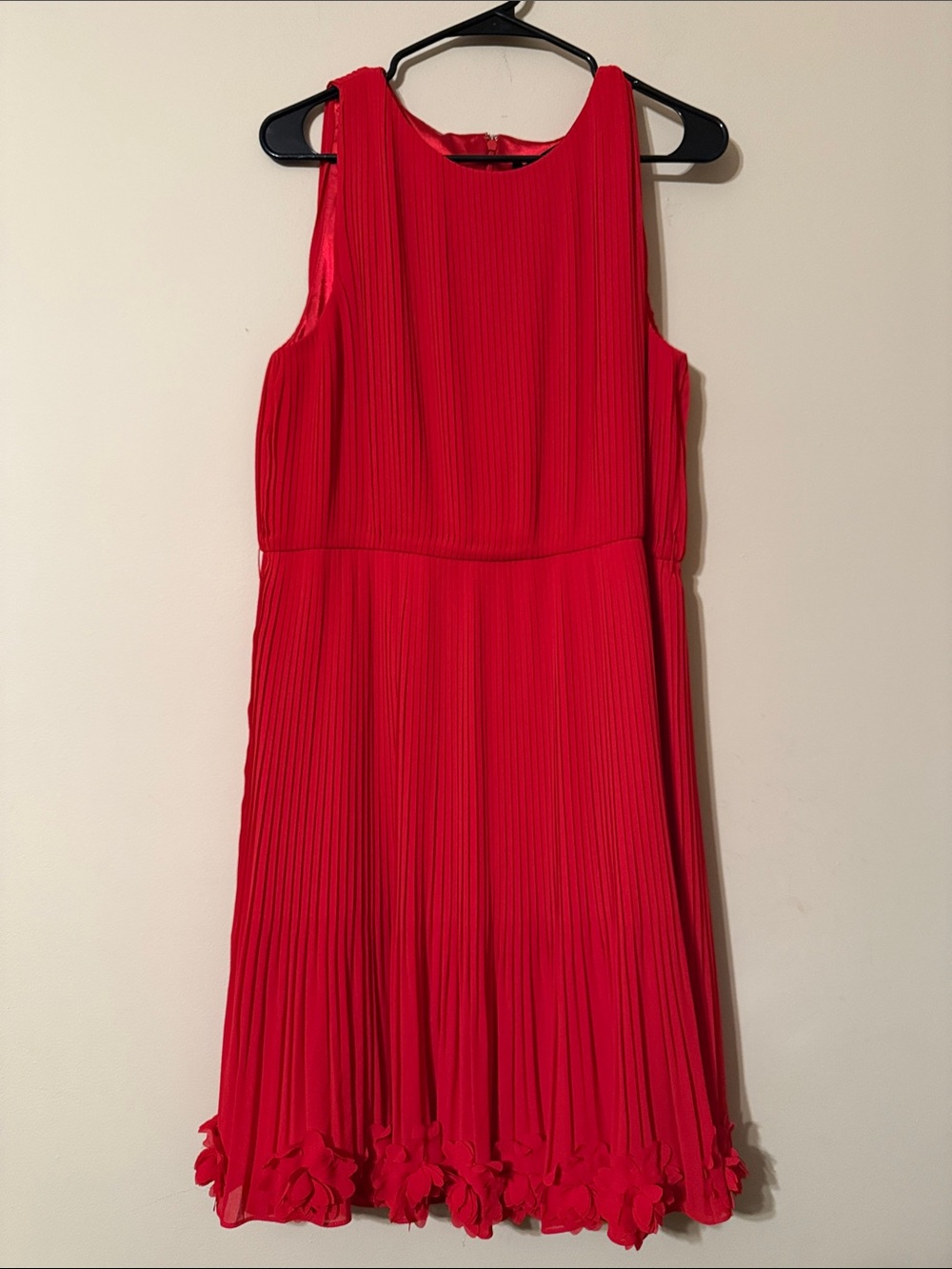 Alex Marie Red Pleated Midi Dress with Floral Trim - Picture 1 of 7